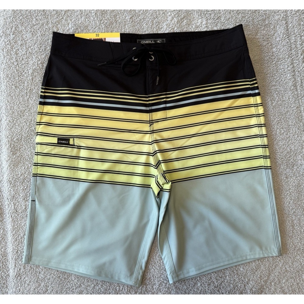 O'Neill Board Shorts Swimtrunks‎ Yellow Black And Light Blue Mens Size 32